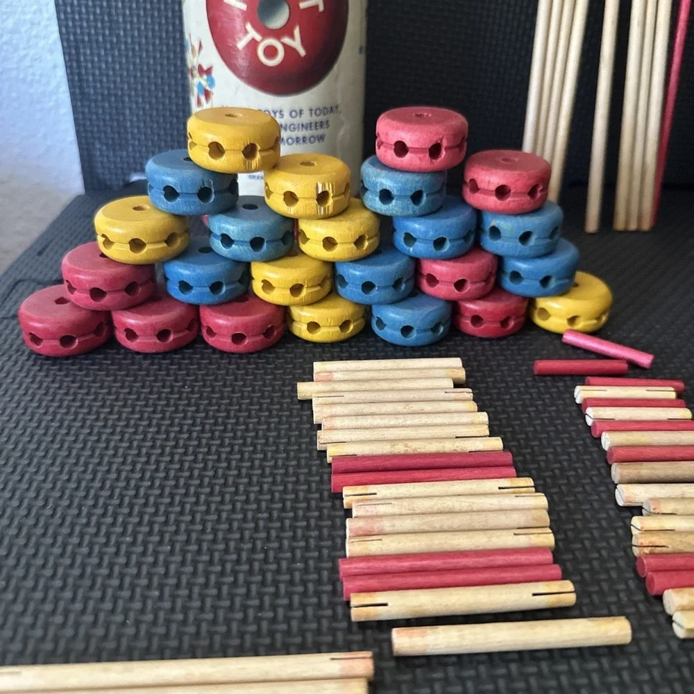Vintage Makit Build Toy 90+ Pieces with Canister